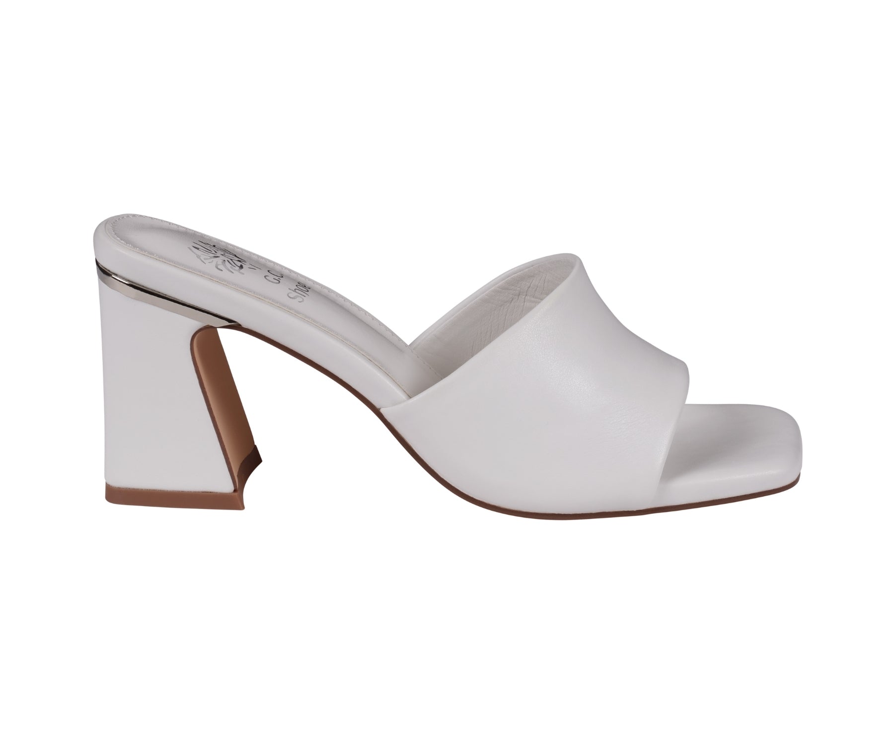 Women's Soho White Square Toe Block Heel Slide Sandals