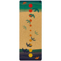 Original cork yoga mat with abstract pattern in brown, green, orange, and yellow