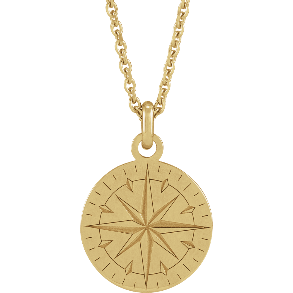 Minimalist compass pendant necklace crafted in solid 14K gold