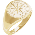 Polished 14K gold unisex compass signet ring with intricate nautical engraving