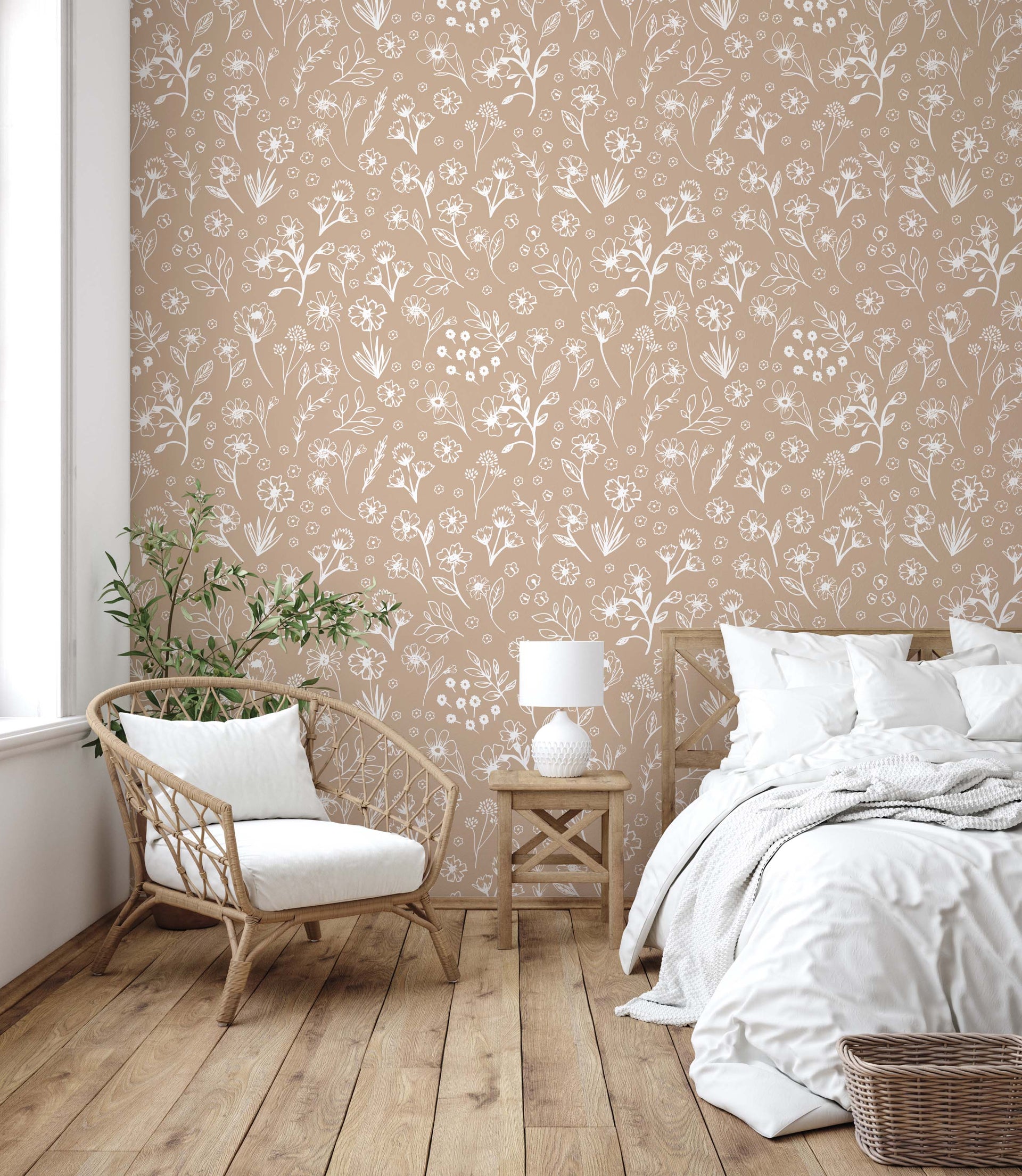 Sophia Floral Removable Wallpaper in Dusty-Rose and White