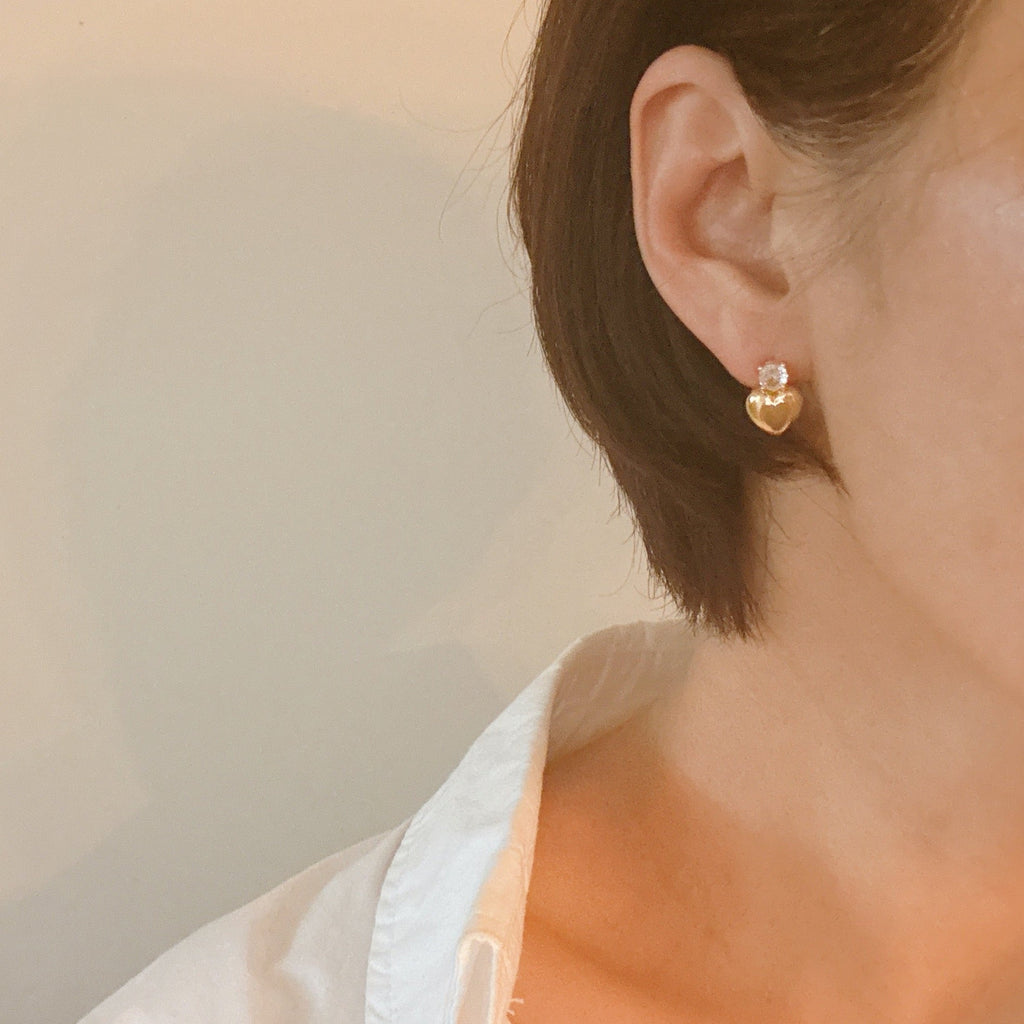Sparkle Over Heart Stud Earrings