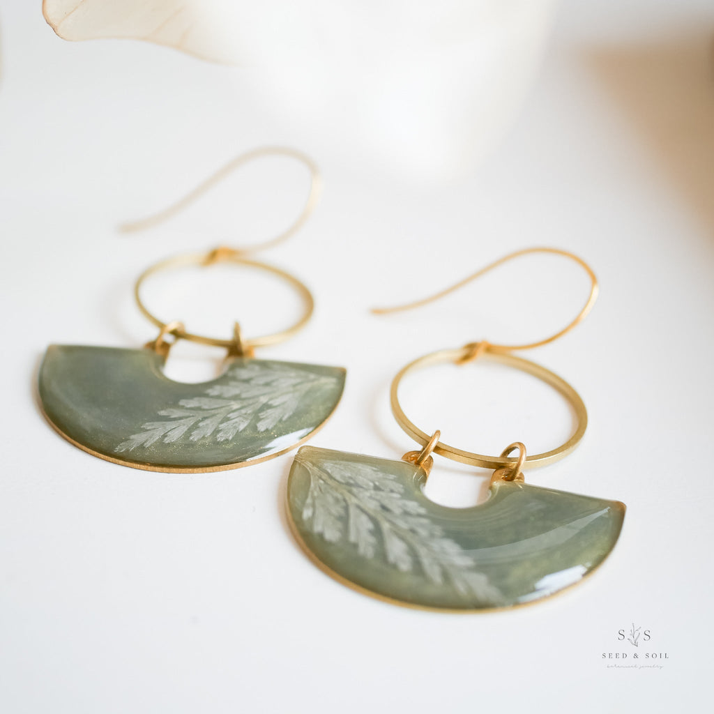 Emerald Fern Moon Shadow Earrings