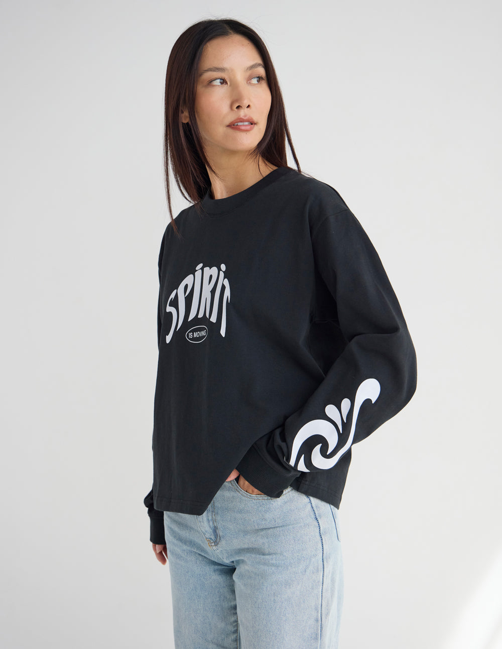Spirit Is Moving Long Sleeve Heavyweight Cotton Boxy Tee