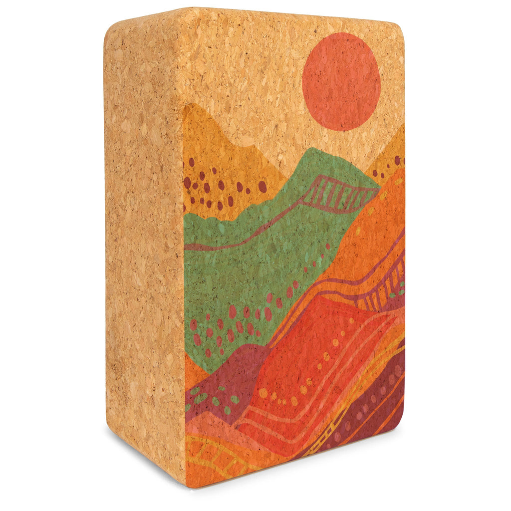 Spirit Rising abstract patterned cork yoga block.
