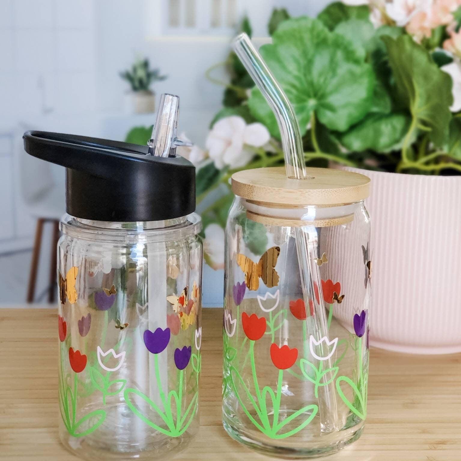 Springtime Flowers Glass Can Cup