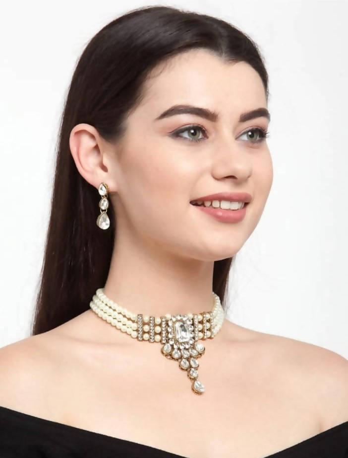 Traditional Stone and Pearl Embellished Statement Necklace Set