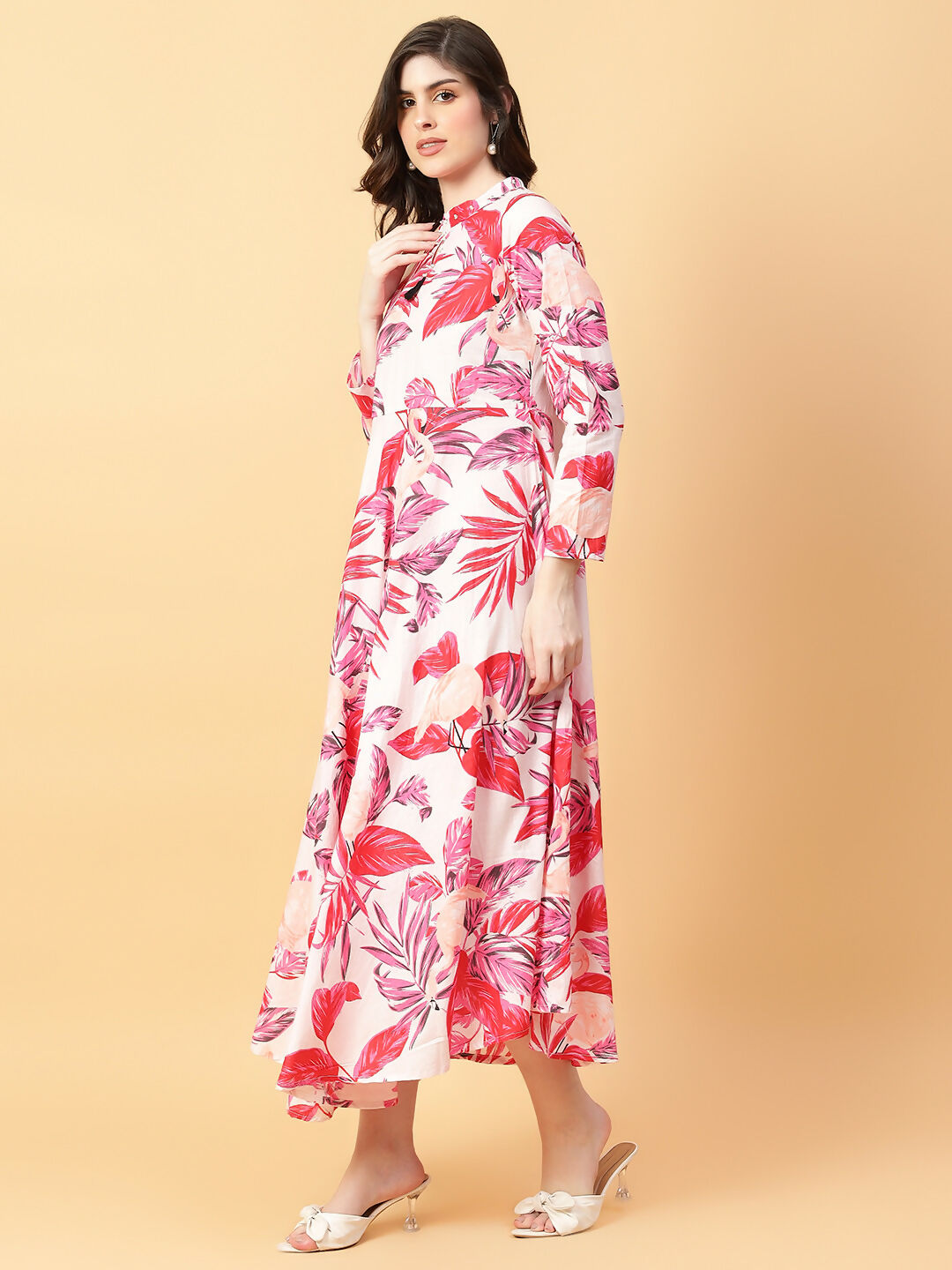 Red Cotton Printed Hand Work Dress