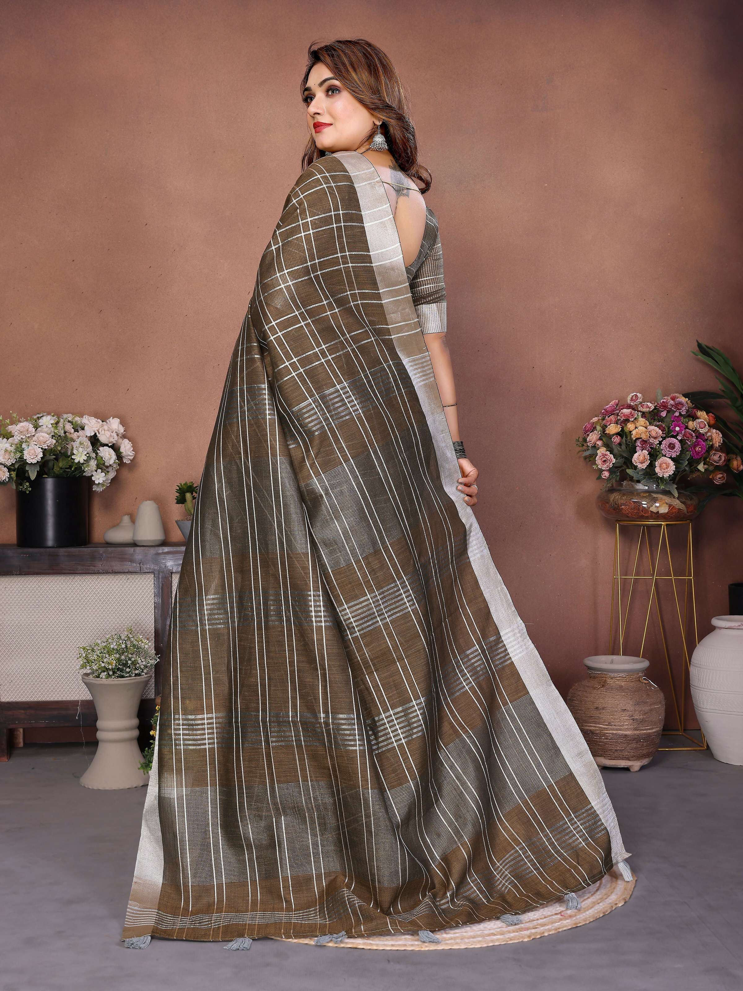 Light Brown Linen Weaving Saree with Elegant Traditional Drape