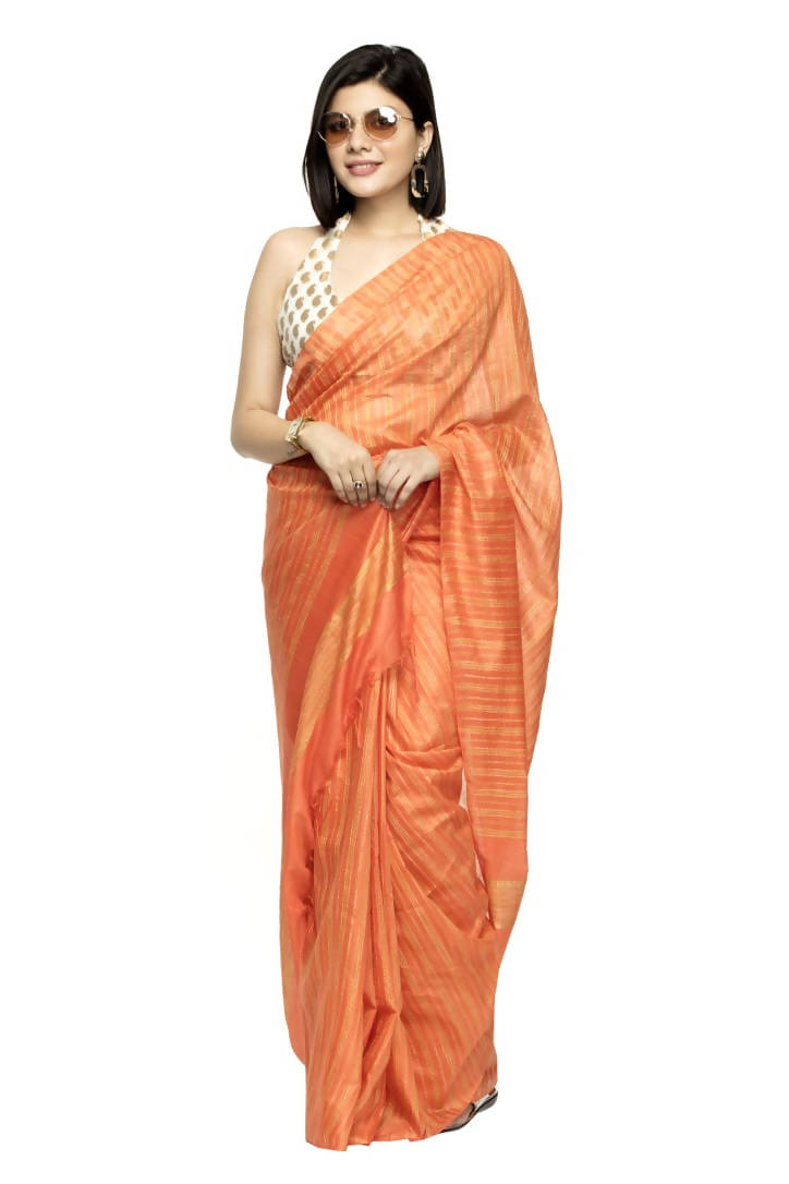 Orange Bhagalpuri Saree with Unstitched Blouse Piece