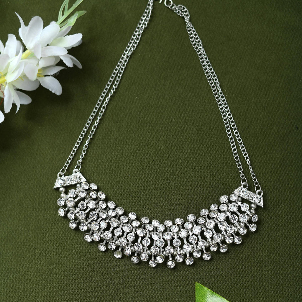 Silver-Plated Kundan Embellished Brass Choker Necklace