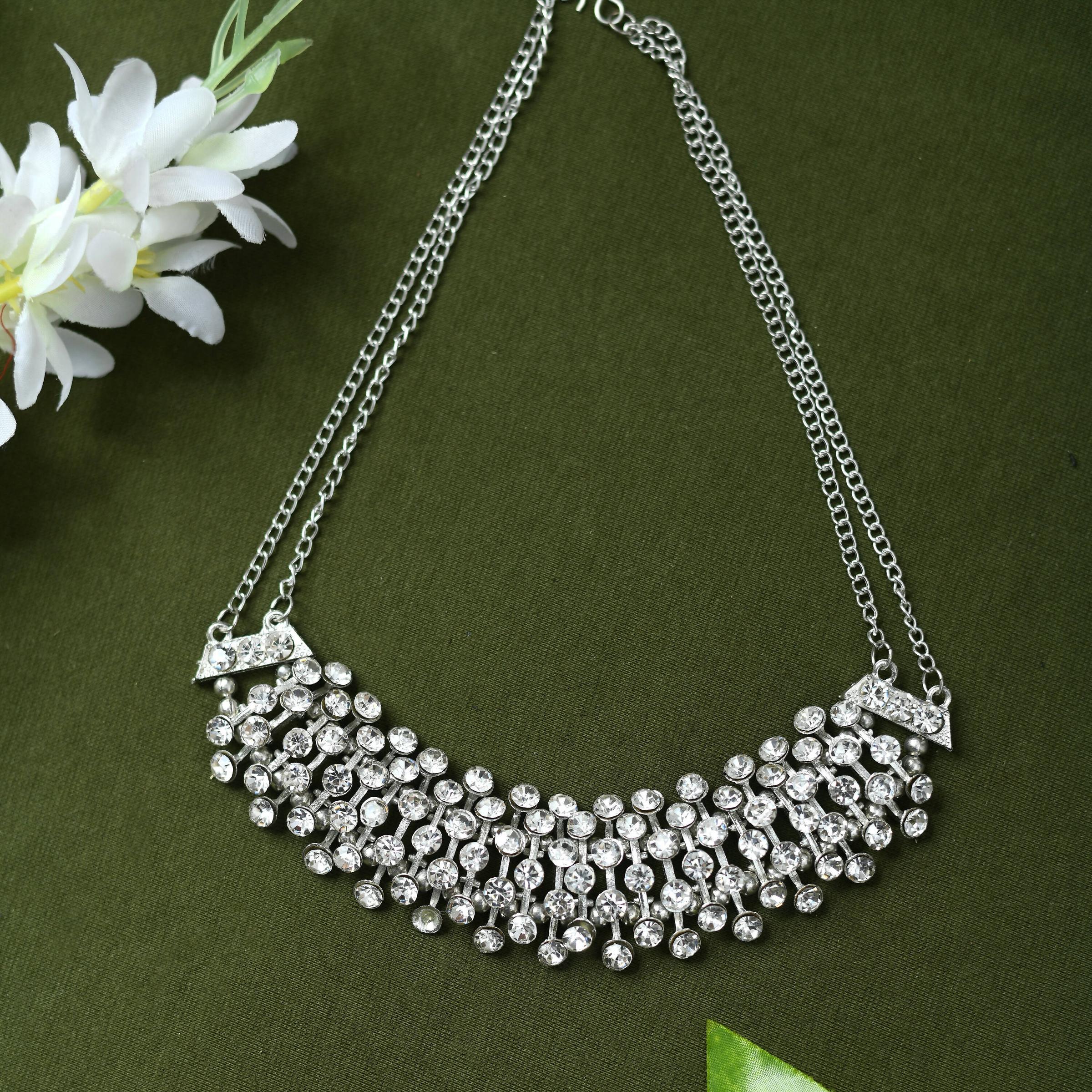 Silver-Plated Kundan Embellished Brass Choker Necklace