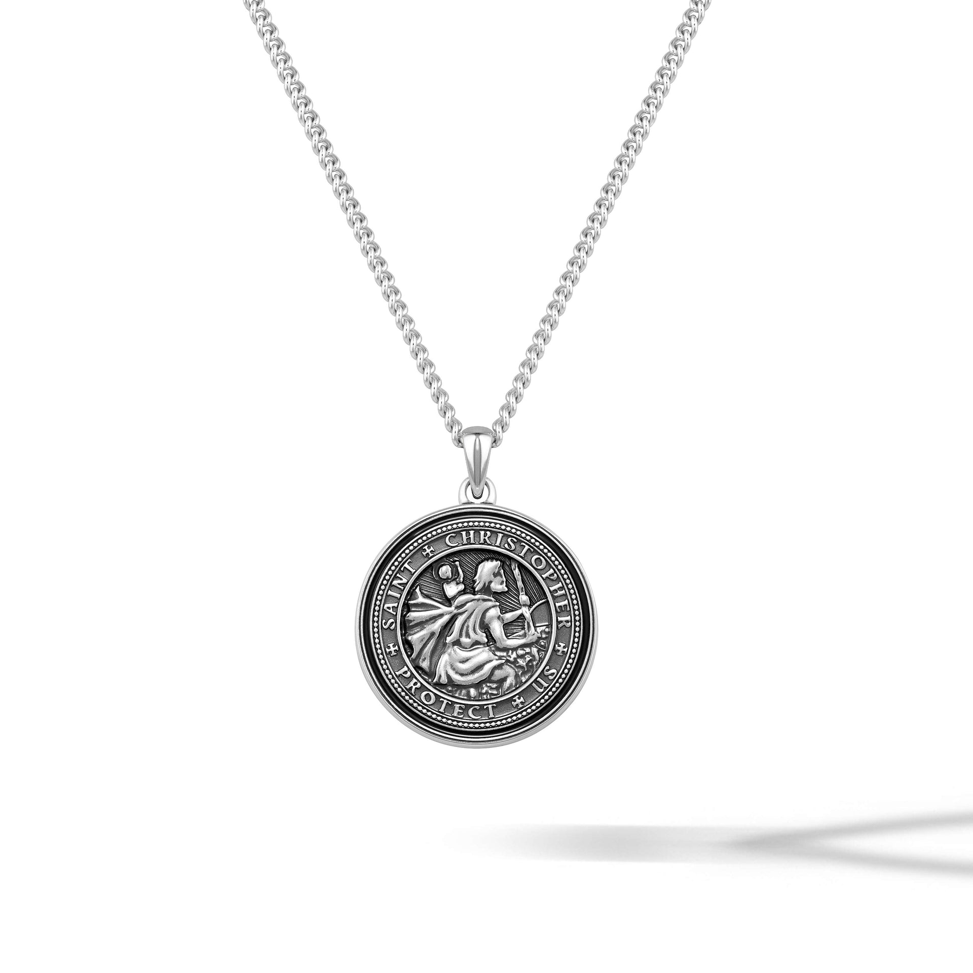 Minimalist St. Christopher cross pendant crafted from polished 925 sterling silver