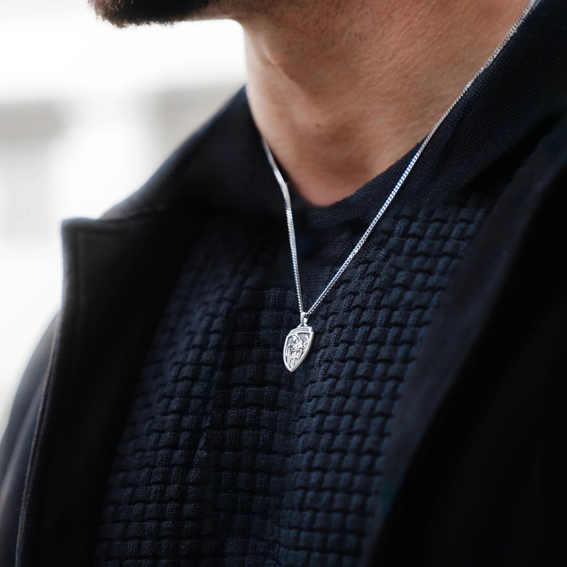 St. Michael Shield Pendant Necklace in 925 Sterling Silver
