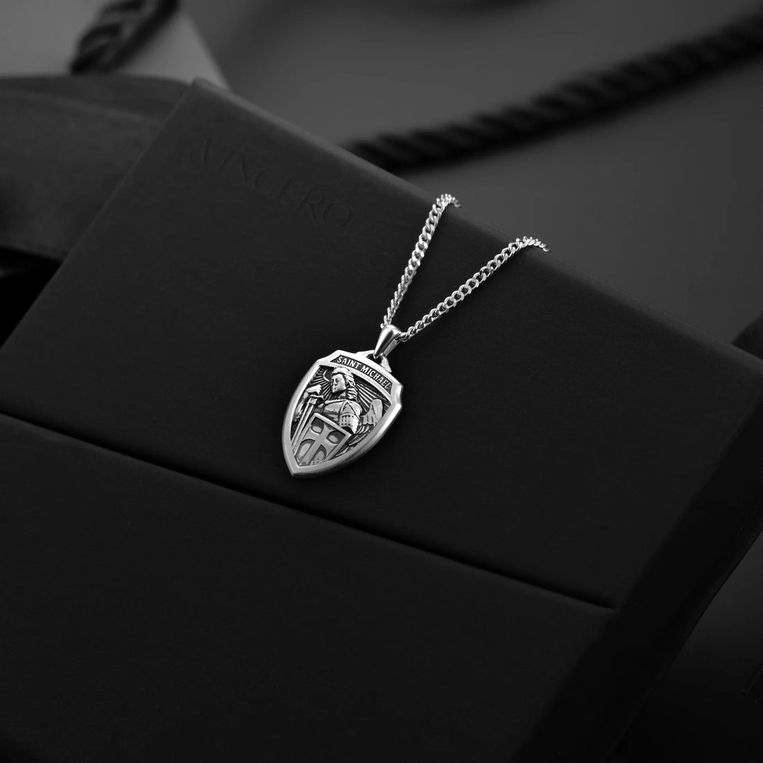 St. Michael Shield Pendant Necklace in 925 Sterling Silver