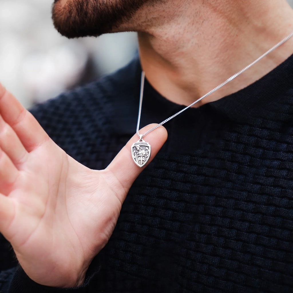 St. Michael Shield Pendant Necklace in 925 Sterling Silver