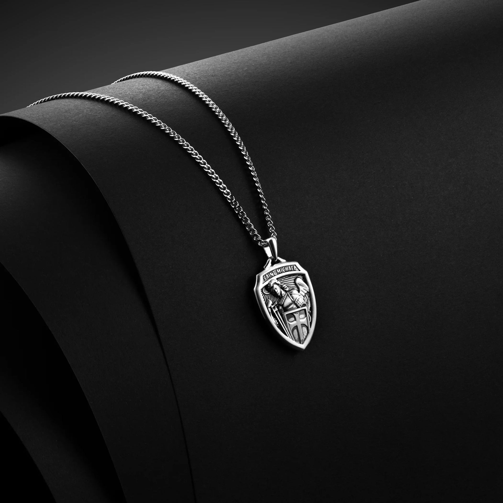 St. Michael Shield Pendant Necklace in 925 Sterling Silver