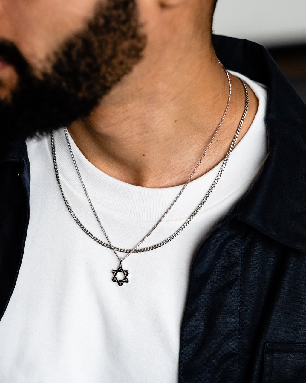 Compass Star of David Sterling Silver Necklace Set