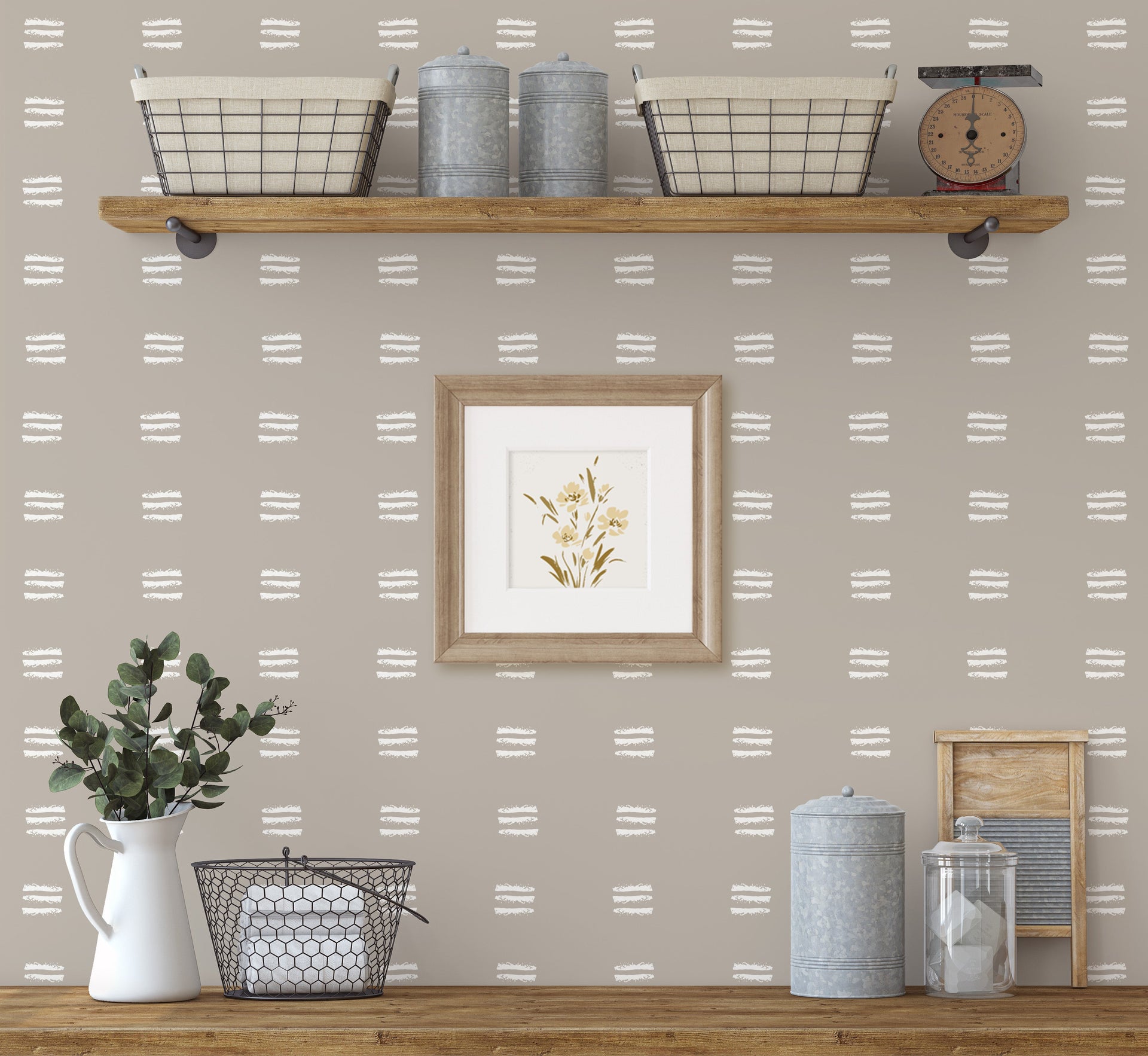 Jasper Geometric Taupe and Off-White Removable Wallpaper