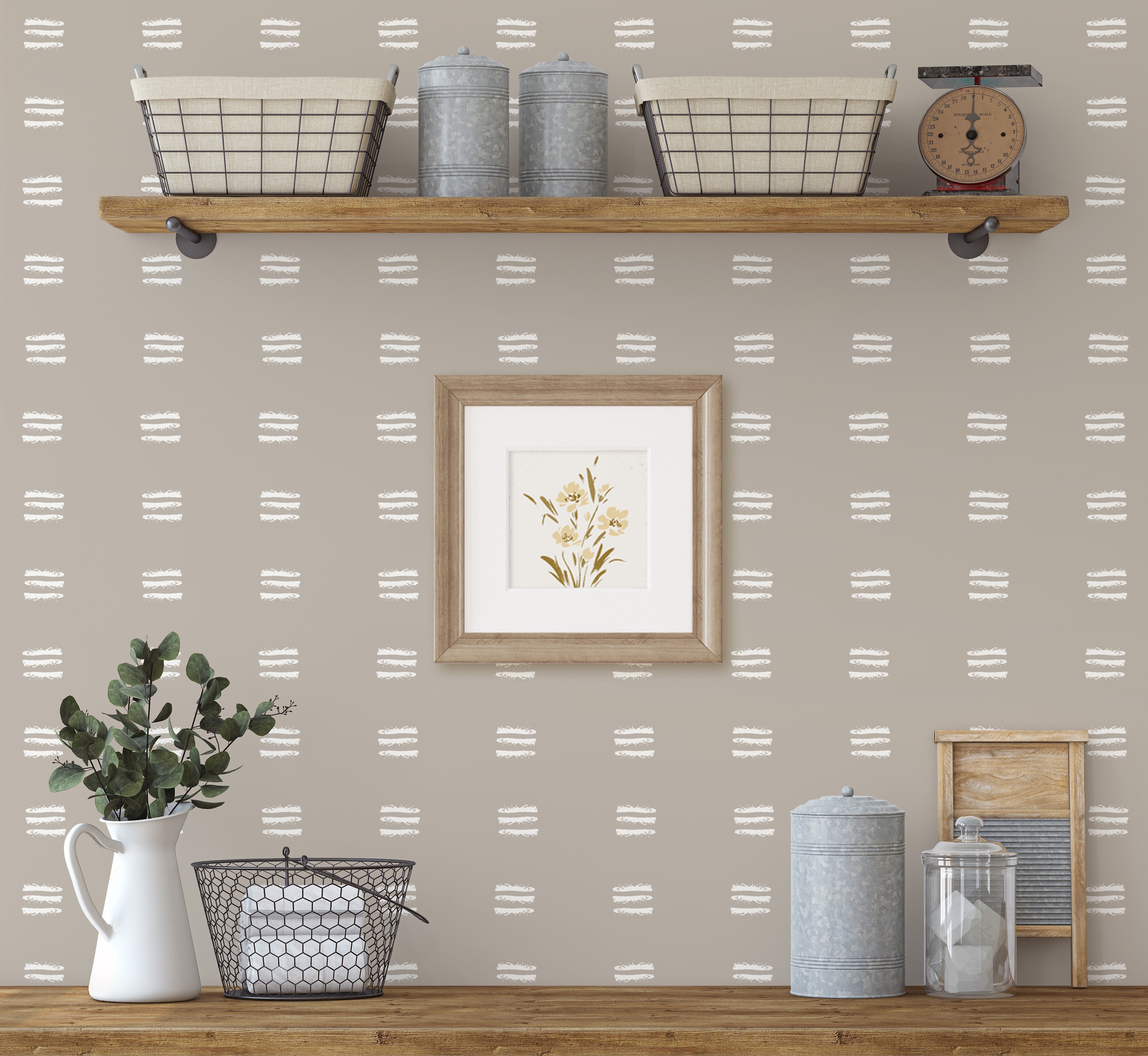 Jasper Geometric Taupe and Off-White Removable Wallpaper