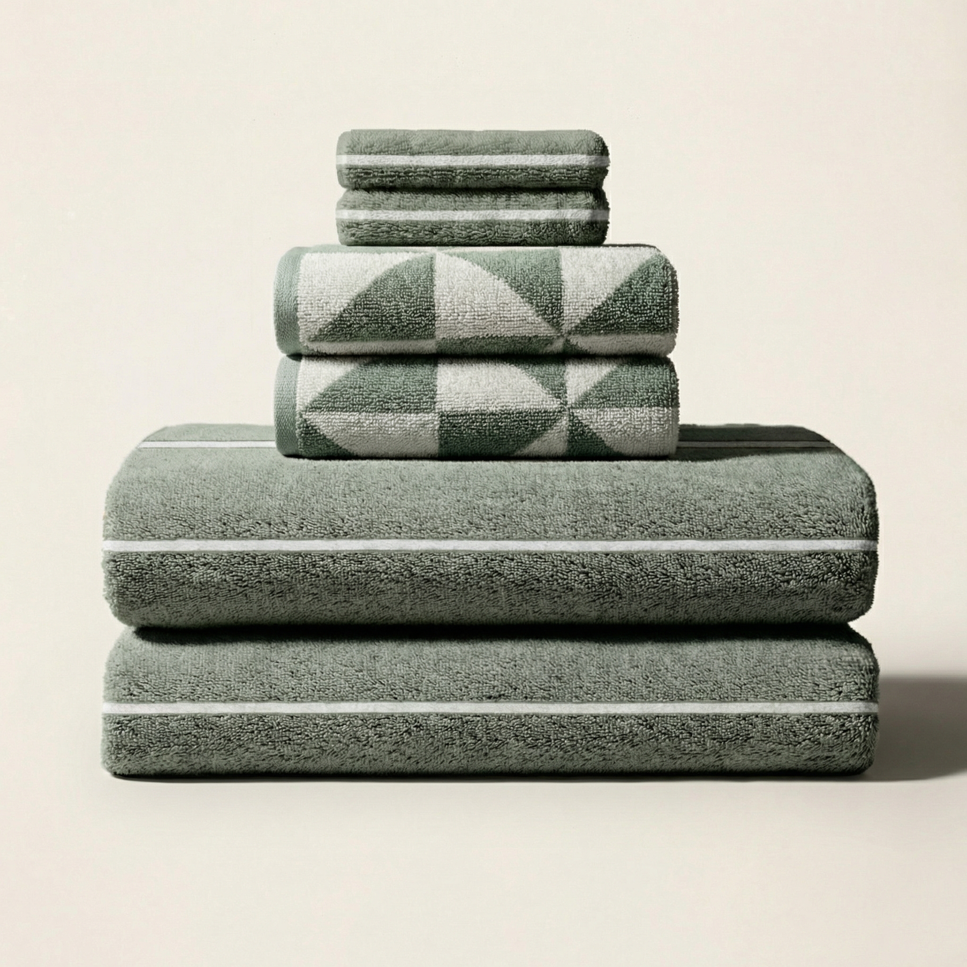 Sage Green Australian Cotton Geometric Bath Towel 600 GSM - Image 9