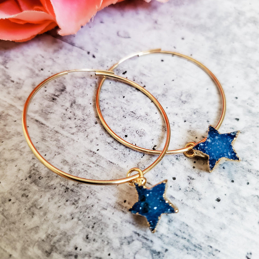 Star Druzy Endless Hoop Earrings