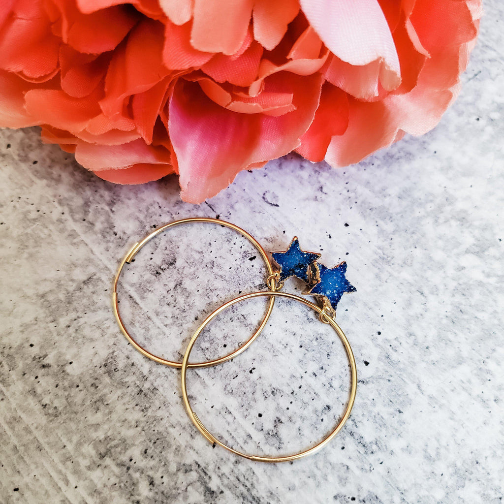 Star Druzy Endless Hoop Earrings