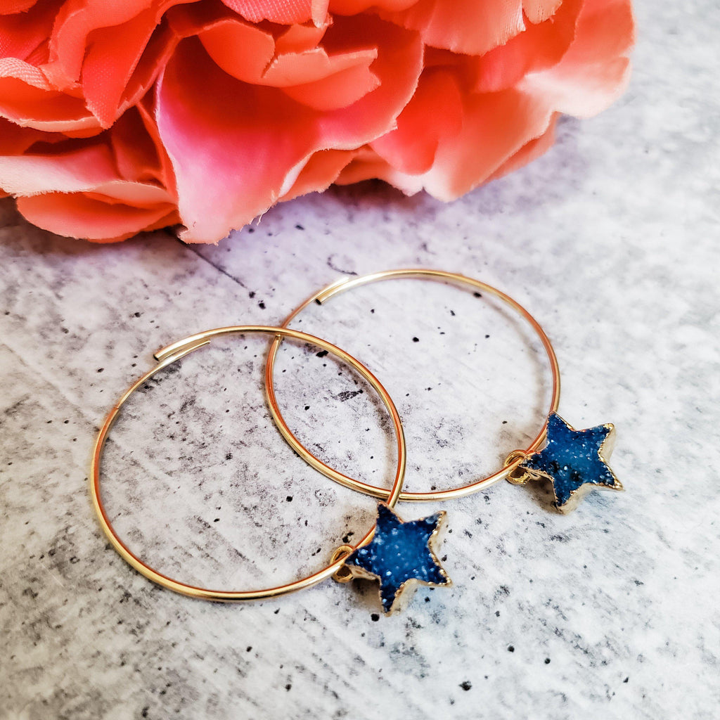 Star Druzy Endless Hoop Earrings