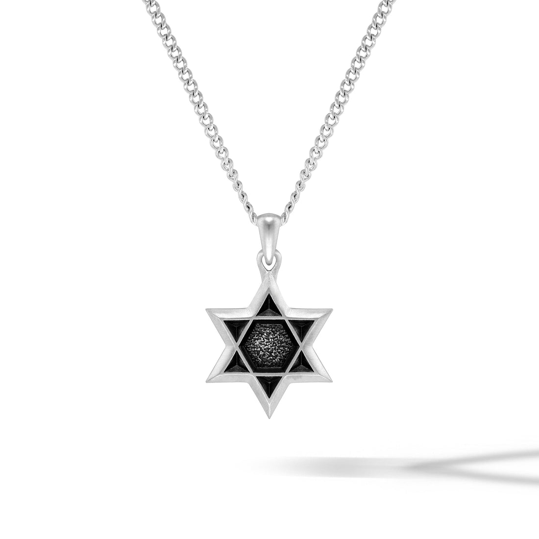 Minimalist Star of David pendant in high-polish 925 sterling silver.