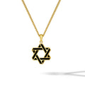 14K Gold Star of David pendant featuring a black onyx center stone.