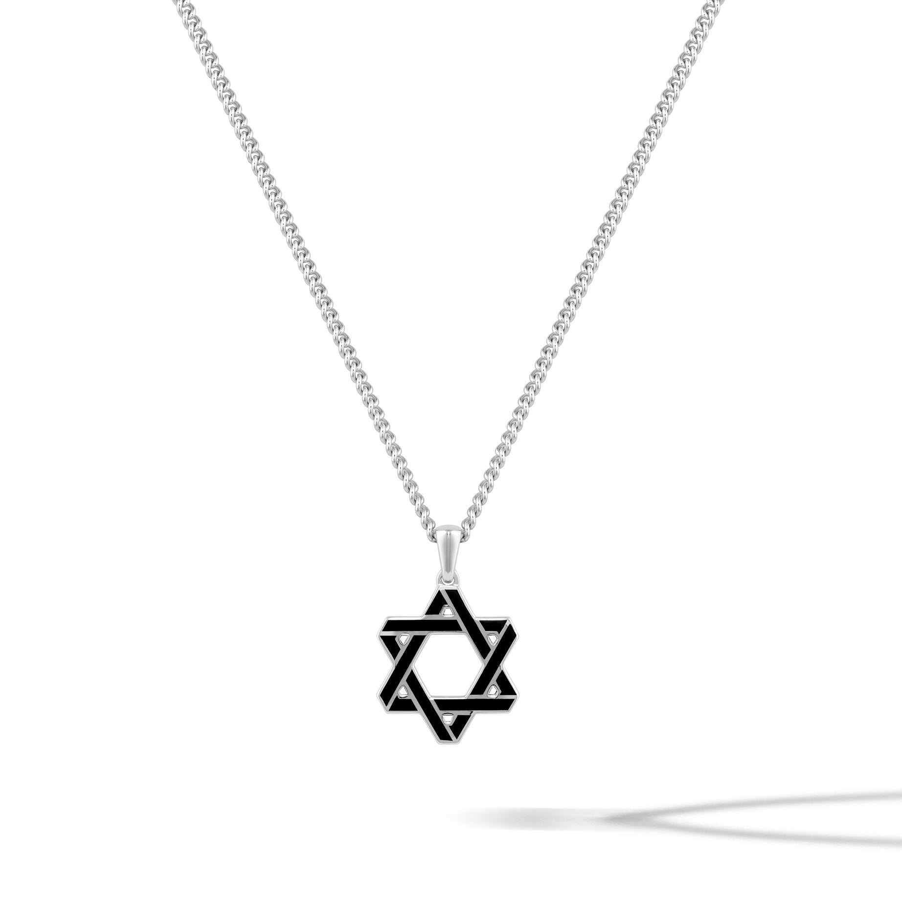 Star of David Pendant Necklace in 925 Sterling Silver Black Onyx