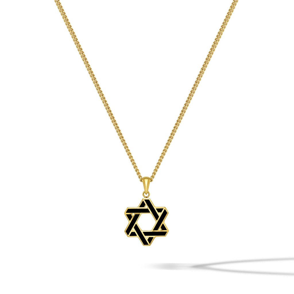 14K Gold and Onyx Star of David Pendant Necklace