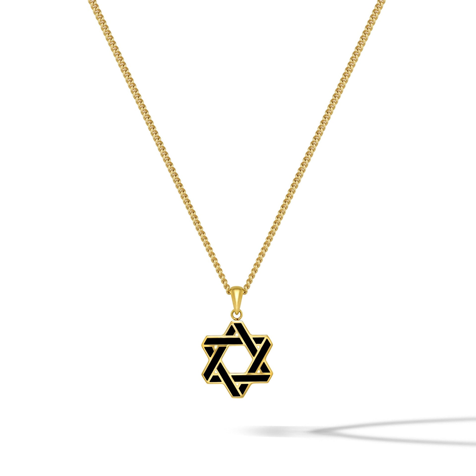 14K Gold and Onyx Star of David Pendant Necklace