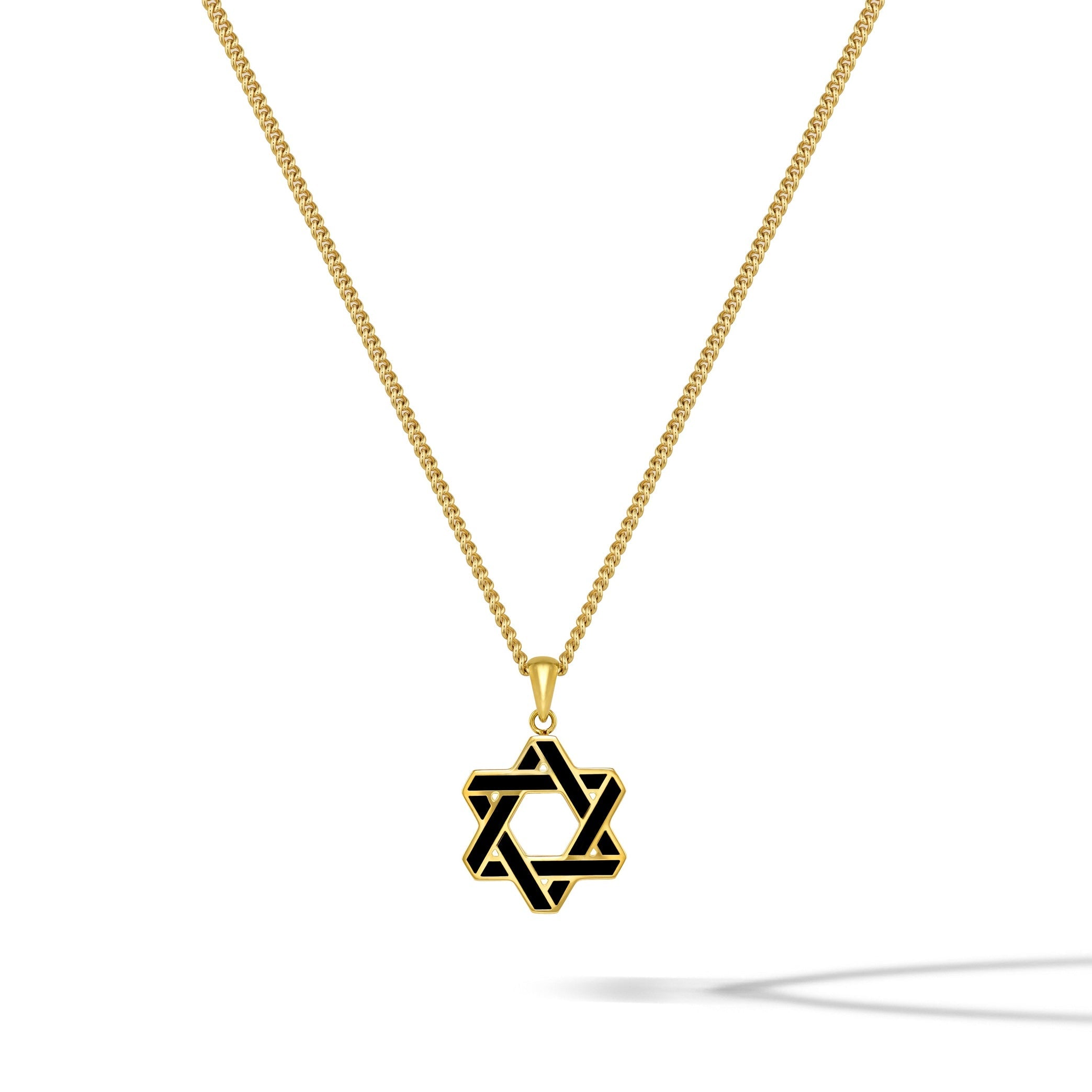 14K Gold and Onyx Star of David Pendant Necklace