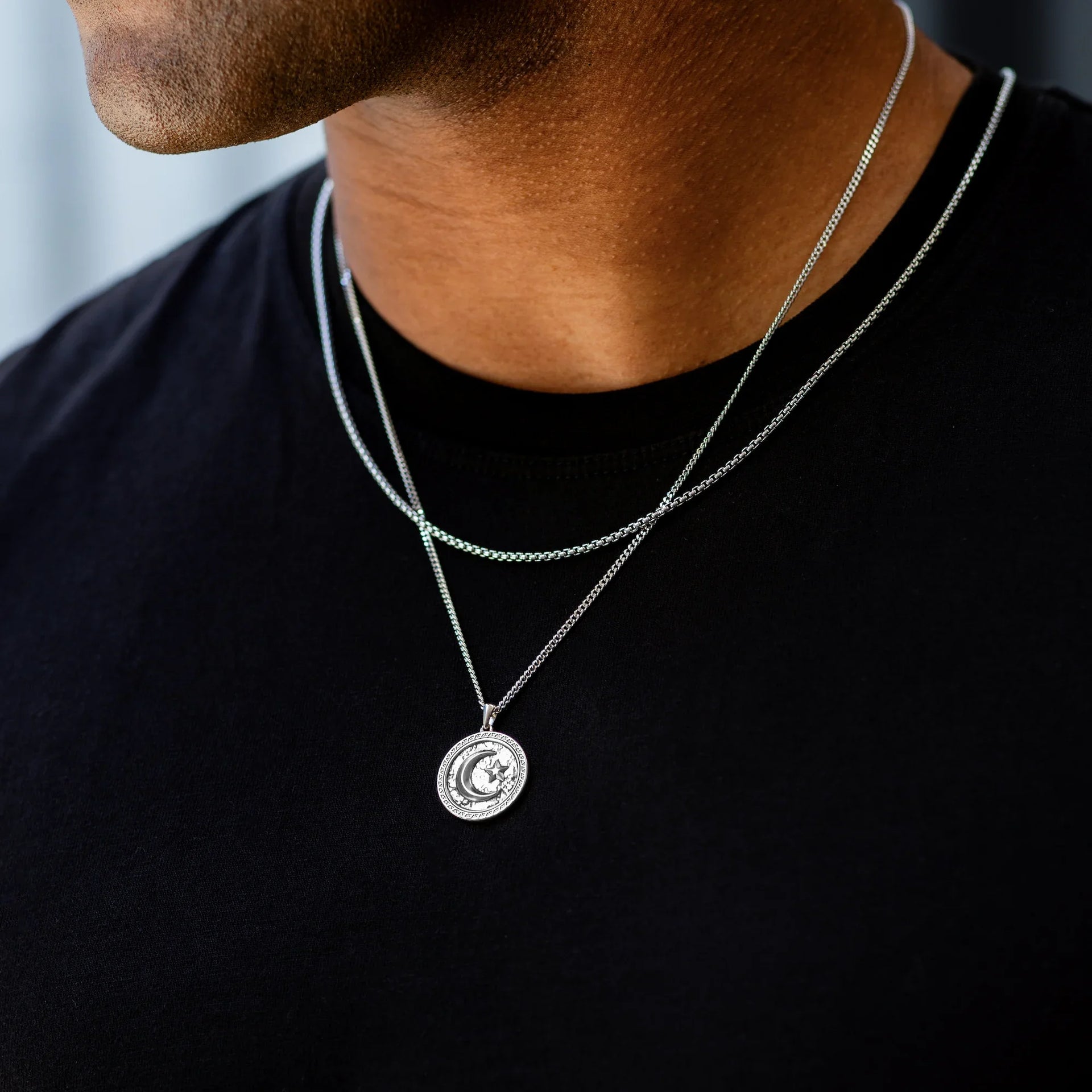 Star & Crescent Amulet Pendant in Solid Sterling Silver