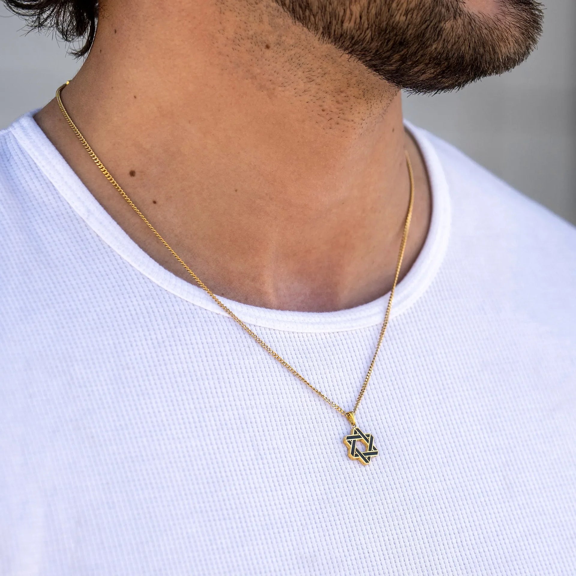 14K Gold and Onyx Star of David Pendant Necklace