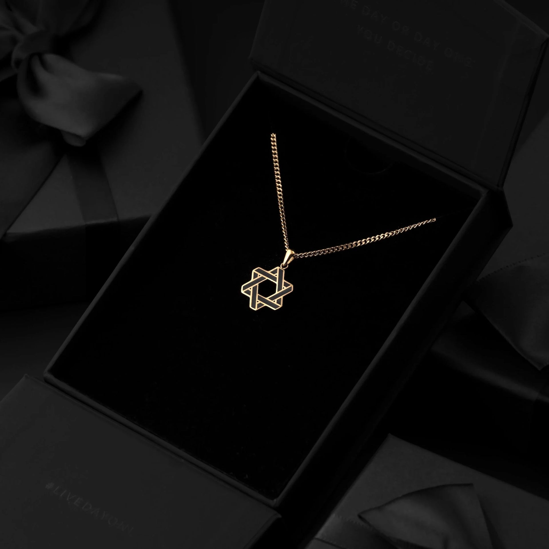 14K Gold and Onyx Star of David Pendant Necklace