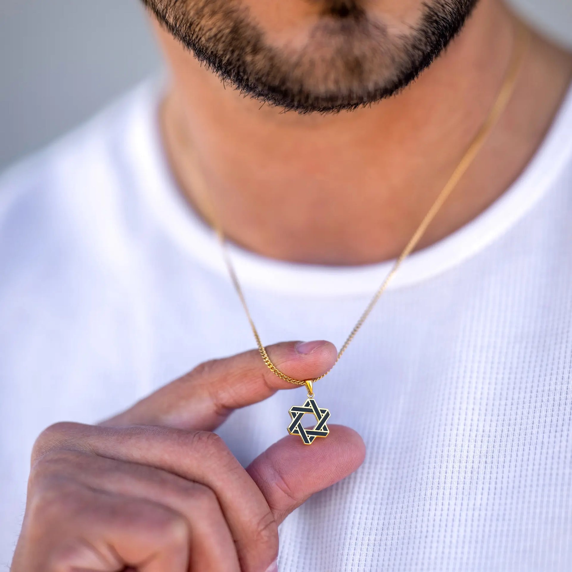 14K Gold and Onyx Star of David Pendant Necklace
