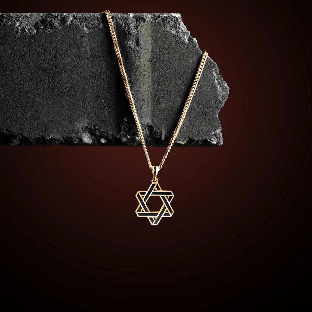 14K Gold and Onyx Star of David Pendant Necklace