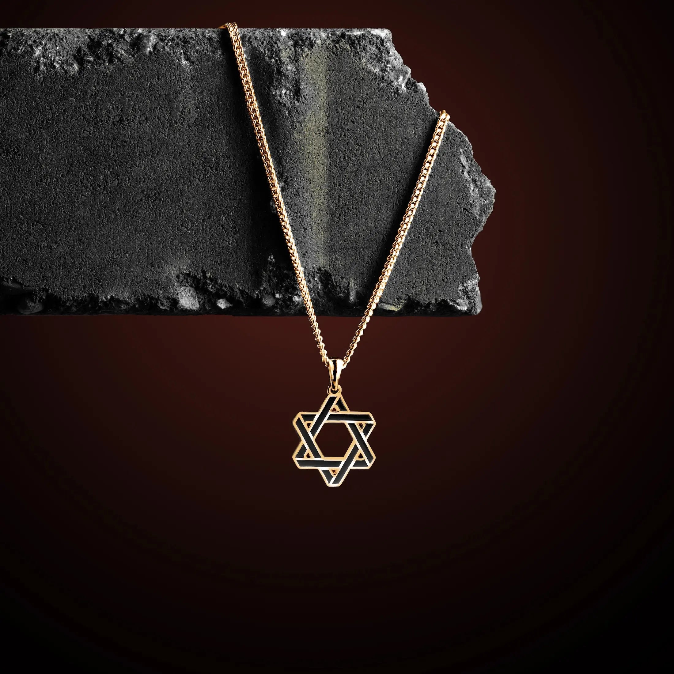 14K Gold and Onyx Star of David Pendant Necklace