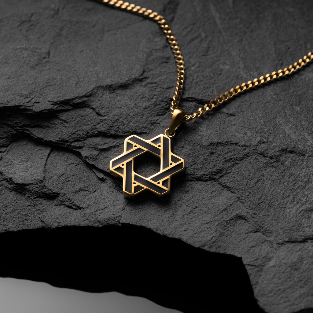 14K Gold and Onyx Star of David Pendant Necklace