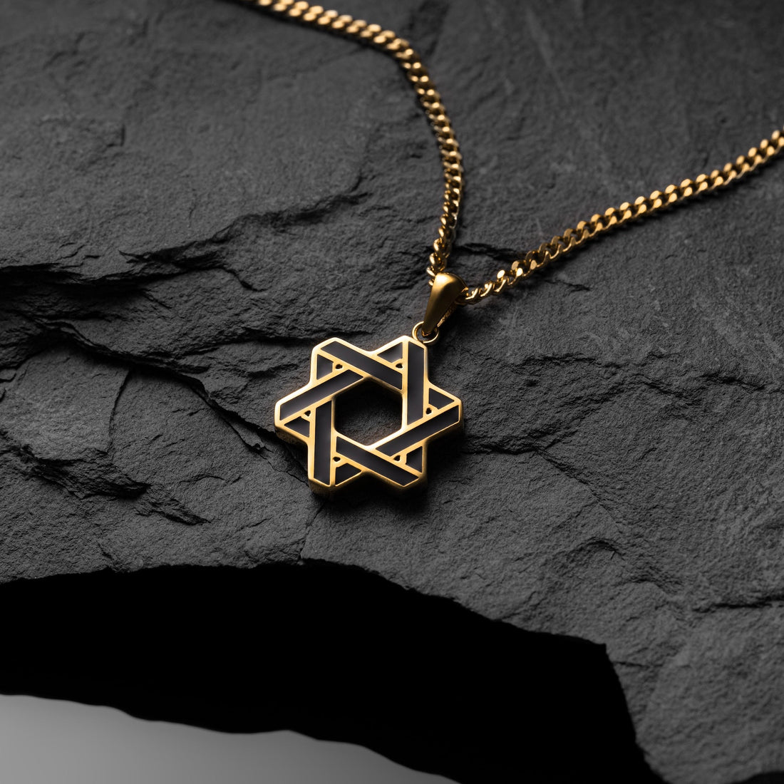 14K Gold and Onyx Star of David Pendant Necklace