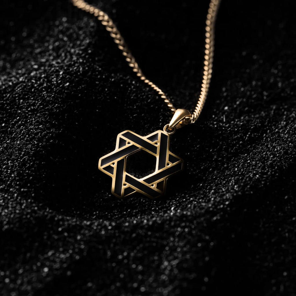14K Gold and Onyx Star of David Pendant Necklace