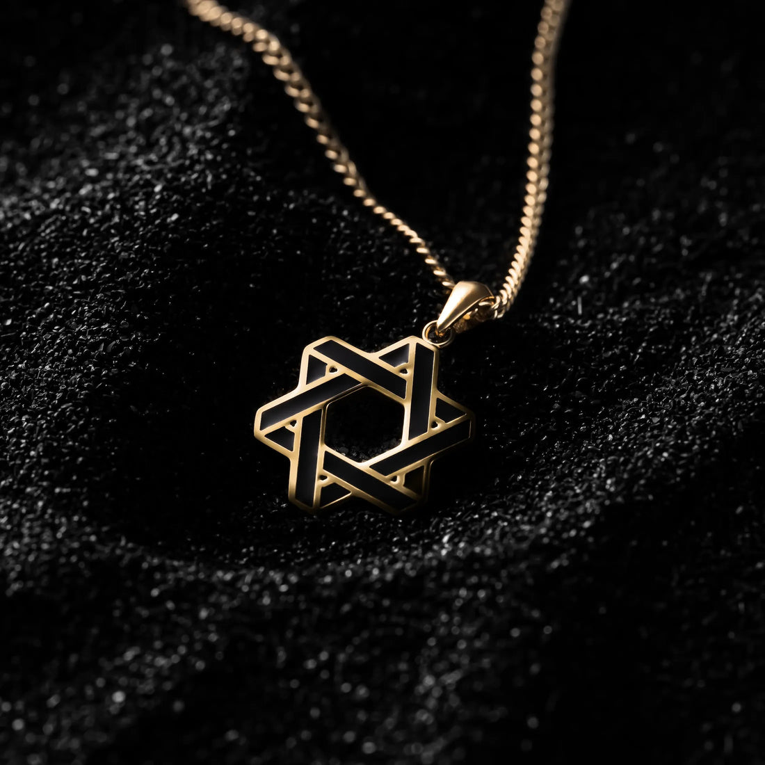 14K Gold and Onyx Star of David Pendant Necklace