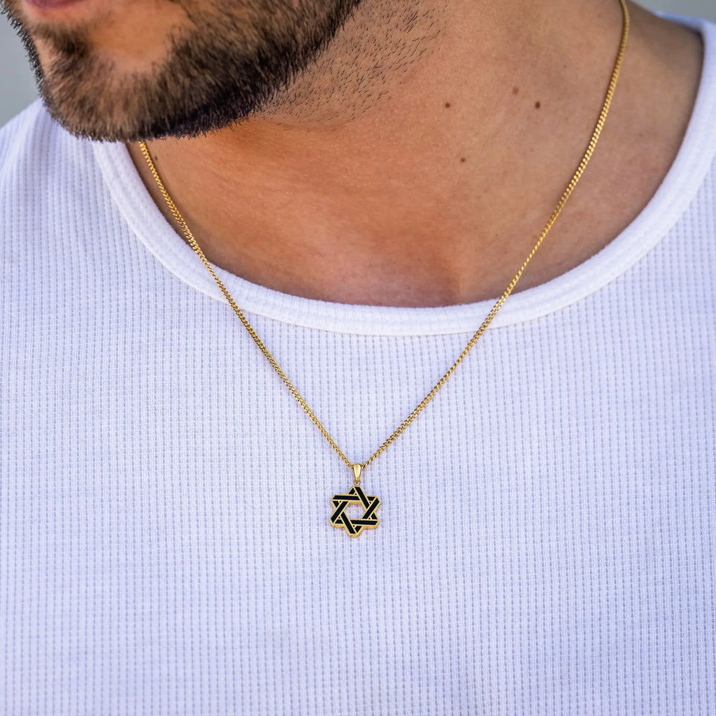 14K Gold and Onyx Star of David Pendant Necklace