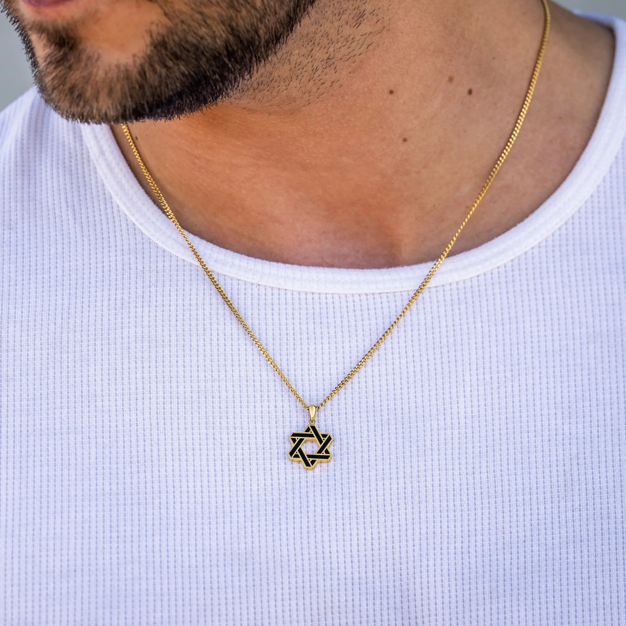 14K Gold and Onyx Star of David Pendant Necklace