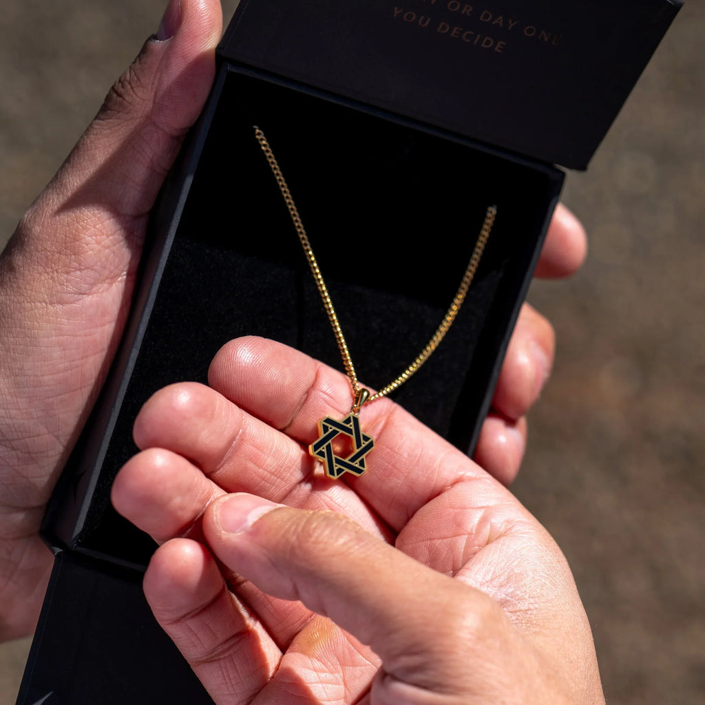 14K Gold and Onyx Star of David Pendant Necklace