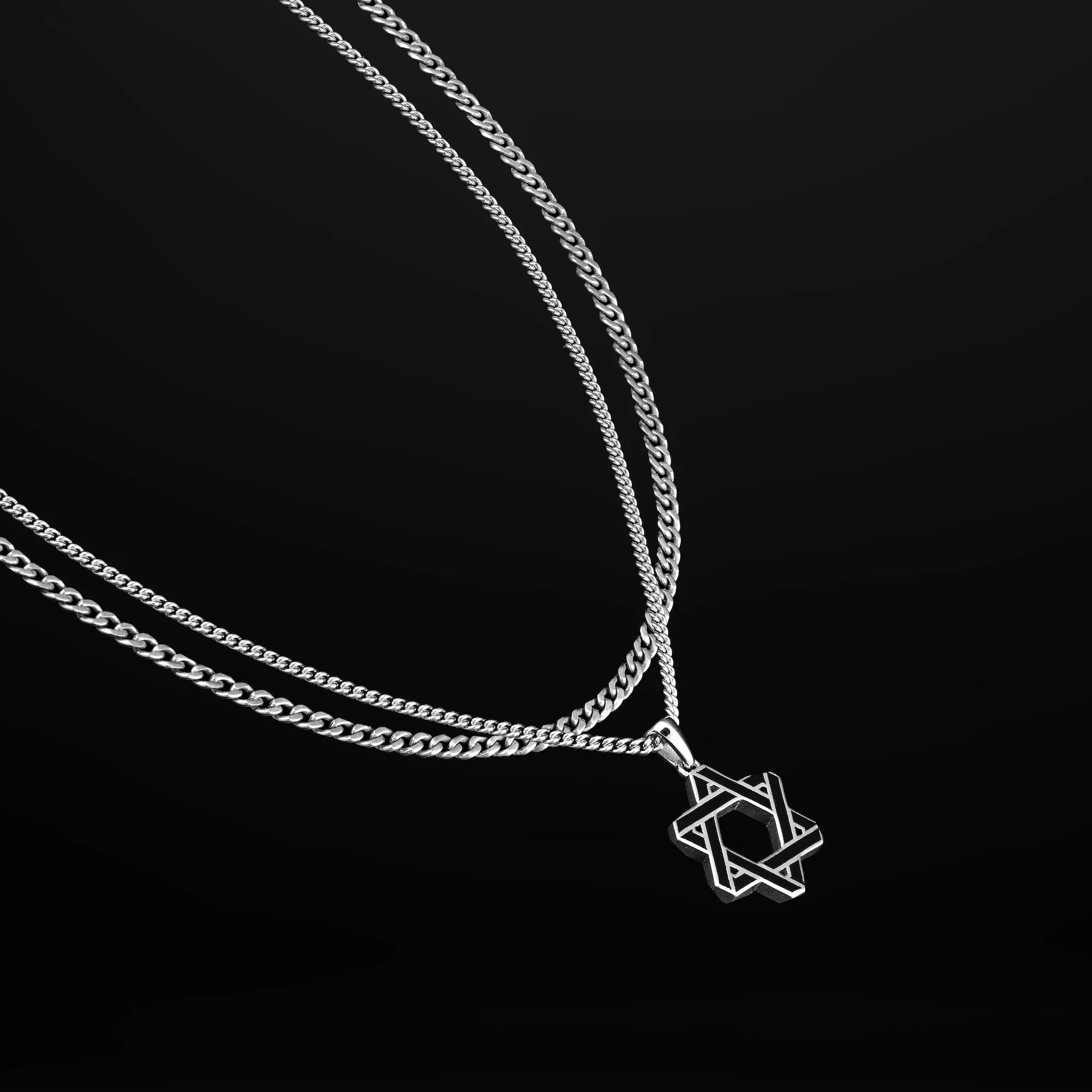 Compass Star of David Sterling Silver Necklace Set