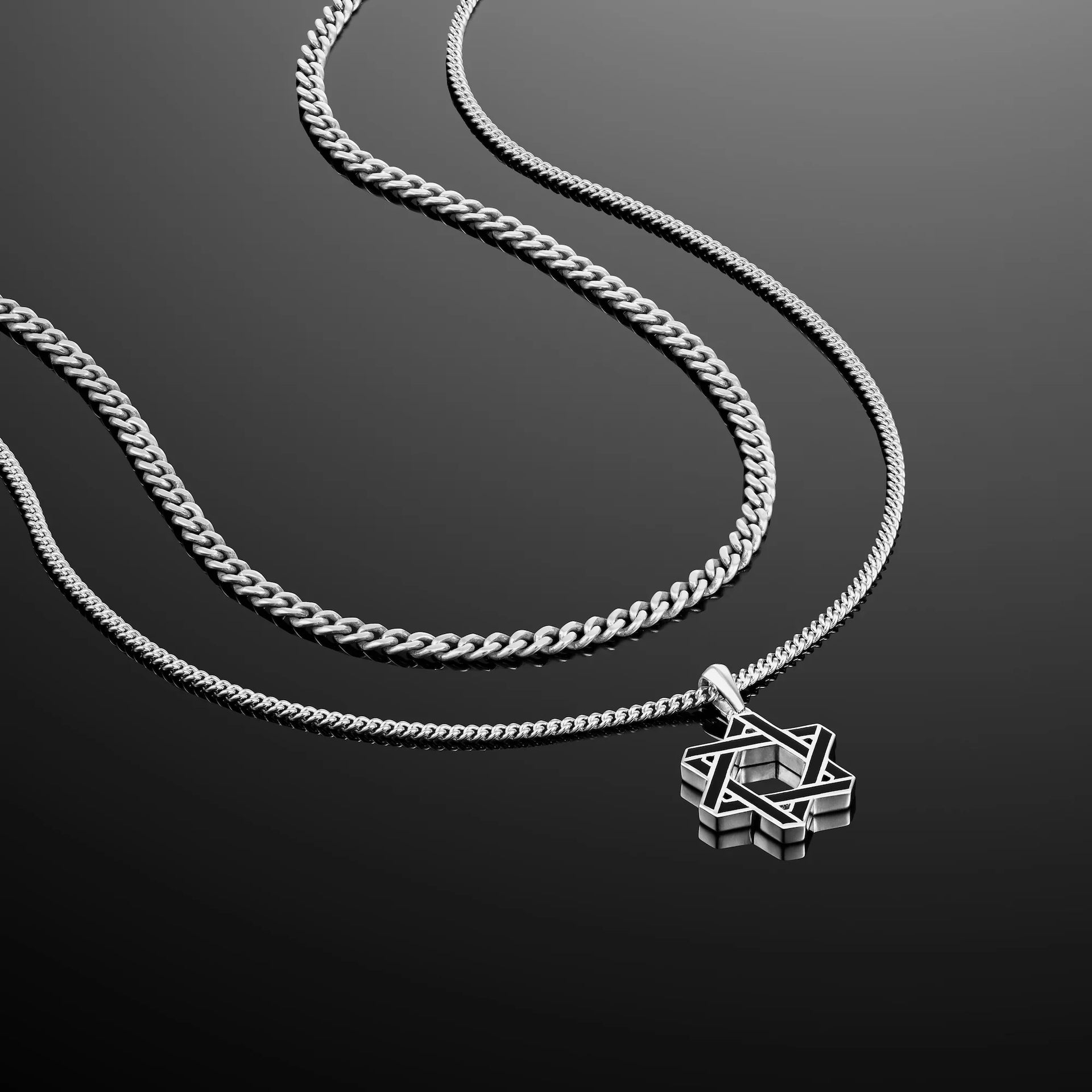 Compass Star of David Sterling Silver Necklace Set