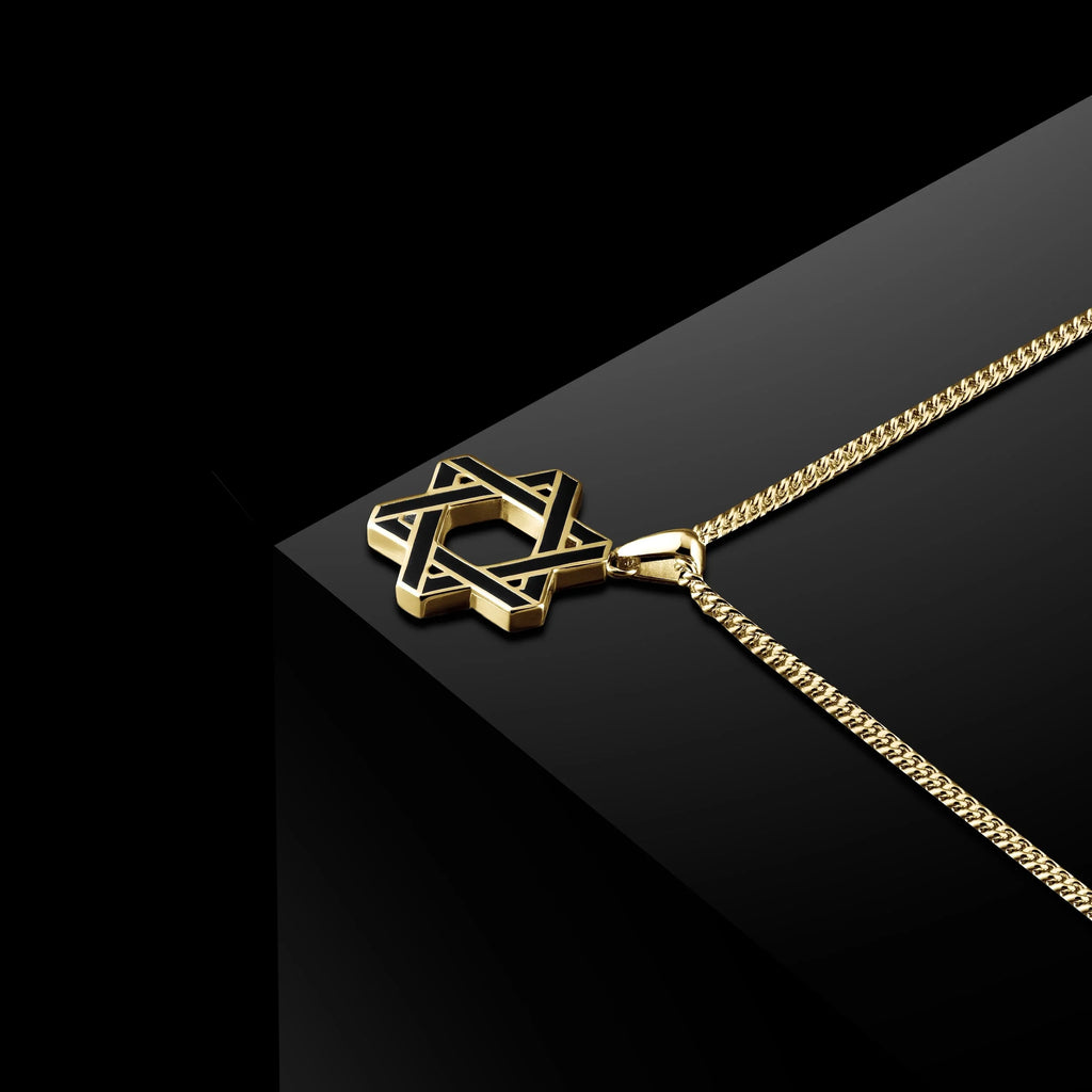 14K Gold and Onyx Star of David Pendant Necklace